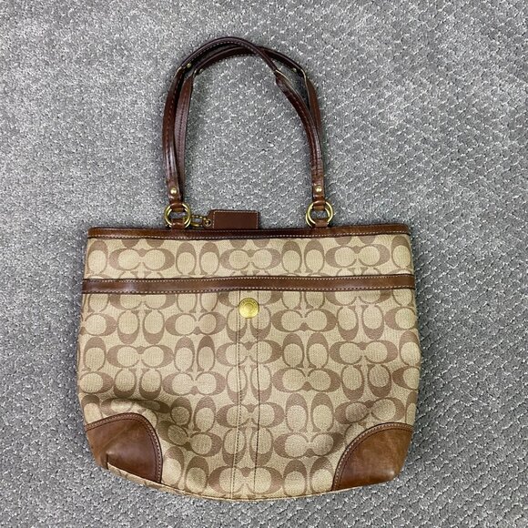Coach Signature Bag Handbag Shoulder Tote Canvas Leather Brown D0873-12358 - Picture 8 of 15